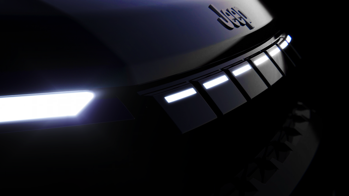 Design de la calandre aux septs fentes illumin&eacute;es de la Jeep Avenger 2027